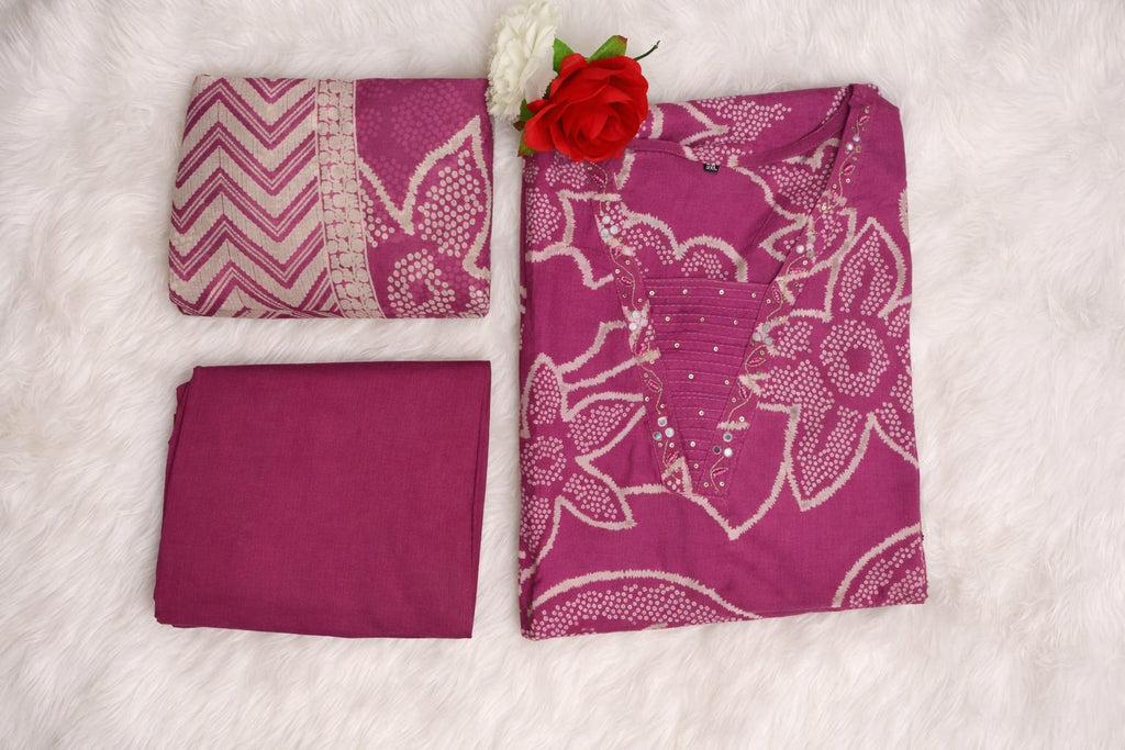 Purple Pure Cotton Jaipur Printed Kurta Set with Dupatta