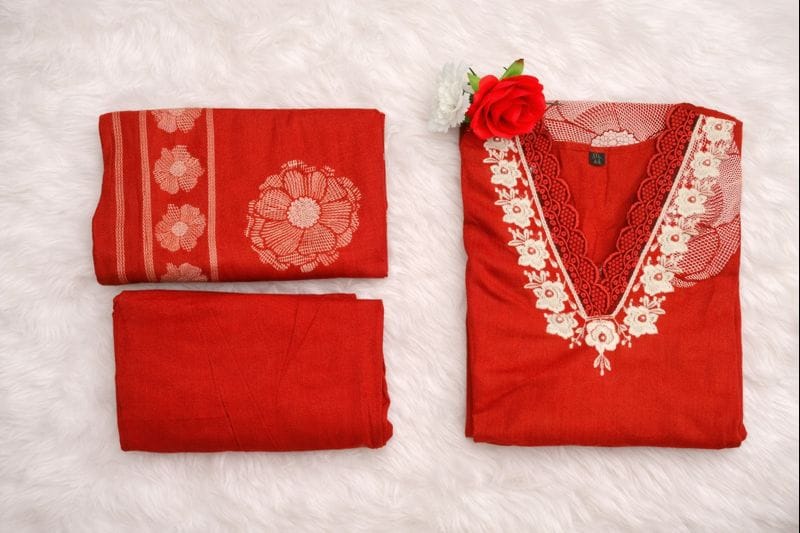 Rust Red Pure Cotton Jaipur Floral Printed Kurta Set with Dupatta