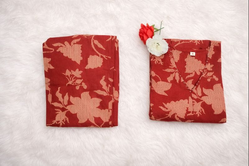 Maroon Pure Cotton Jaipur Floral Printed Kurta Set