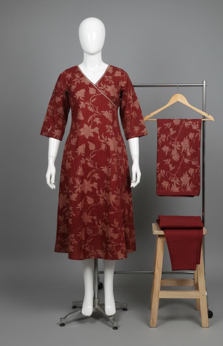 Maroon Pure Cotton Jaipur Floral Printed Kurta Set
