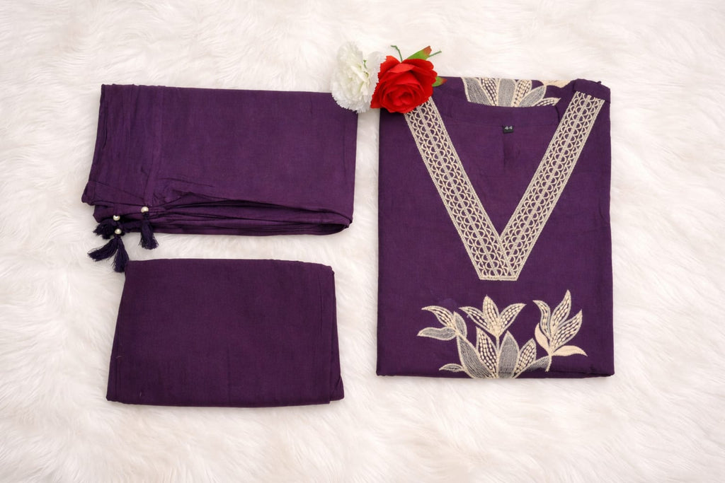 Royal Purple Pure Cotton Jaipur Floral Printed Kurta Set with Dupatta