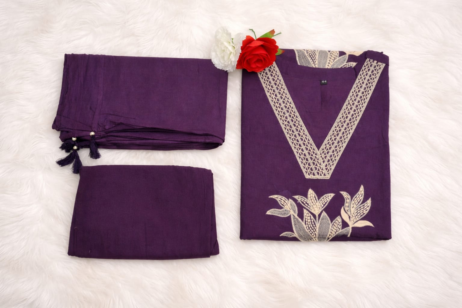 Royal Purple Pure Cotton Jaipur Floral Printed Kurta Set with Dupatta